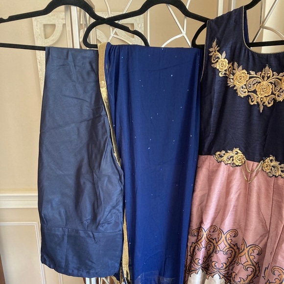 Indian Designer Navy Multicolored Printed Ankle Length Anarkali Suit - Picture 5 of 11